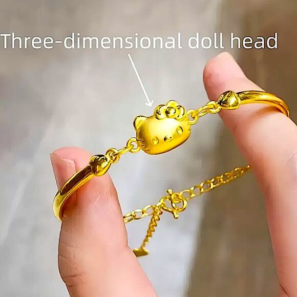 Hello Kitty Gold Plated Bracelet Three Dimensional Gift for little Girl - Picture 1 of 6